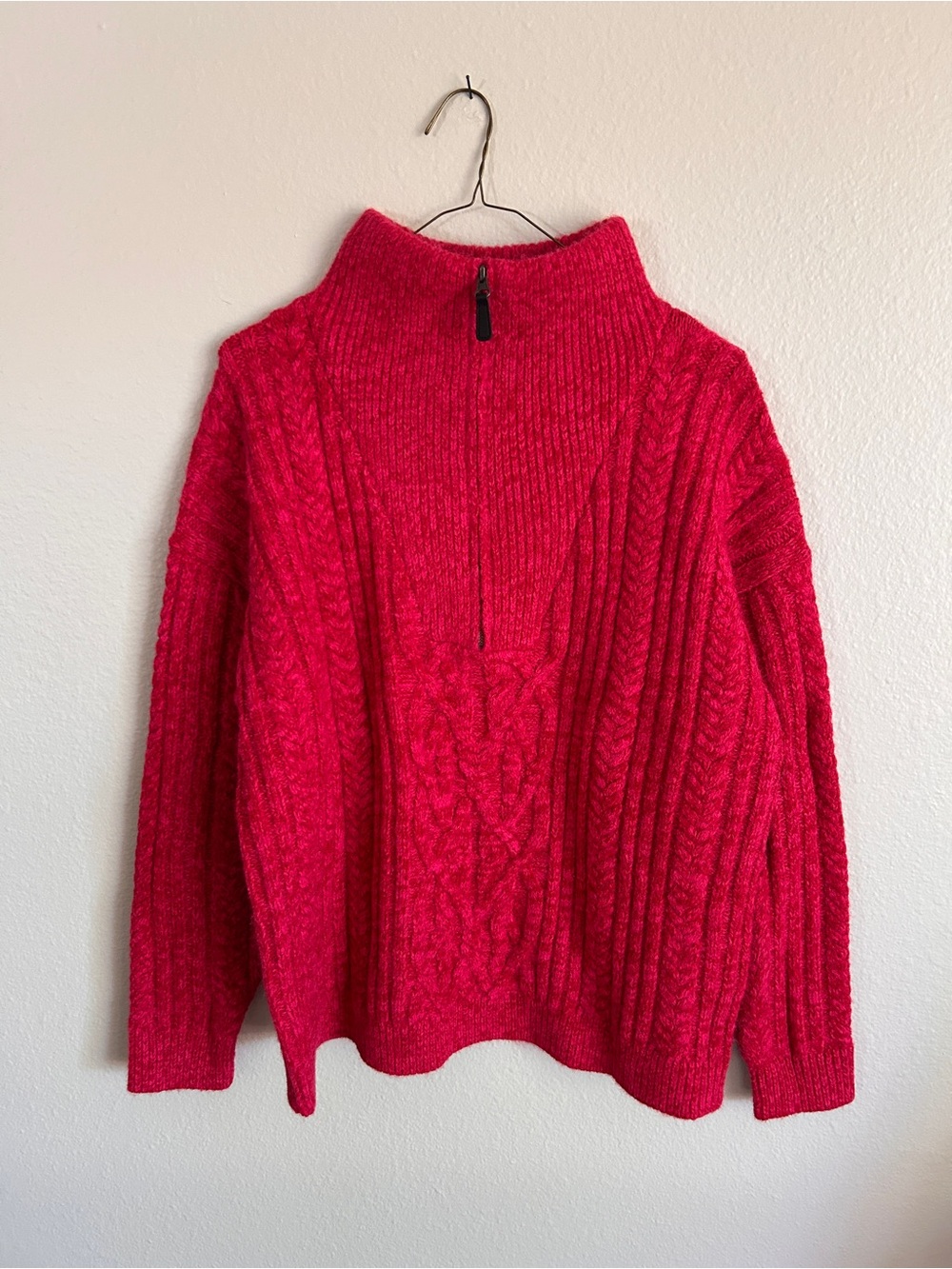 Sundance Bright Red Cable-Knit Half-Zip Turtleneck Sweater sz M